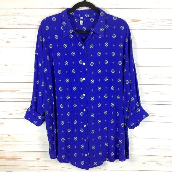 Free People Blue Medallion Print Button Down Shirt - Picture 4 of 9
